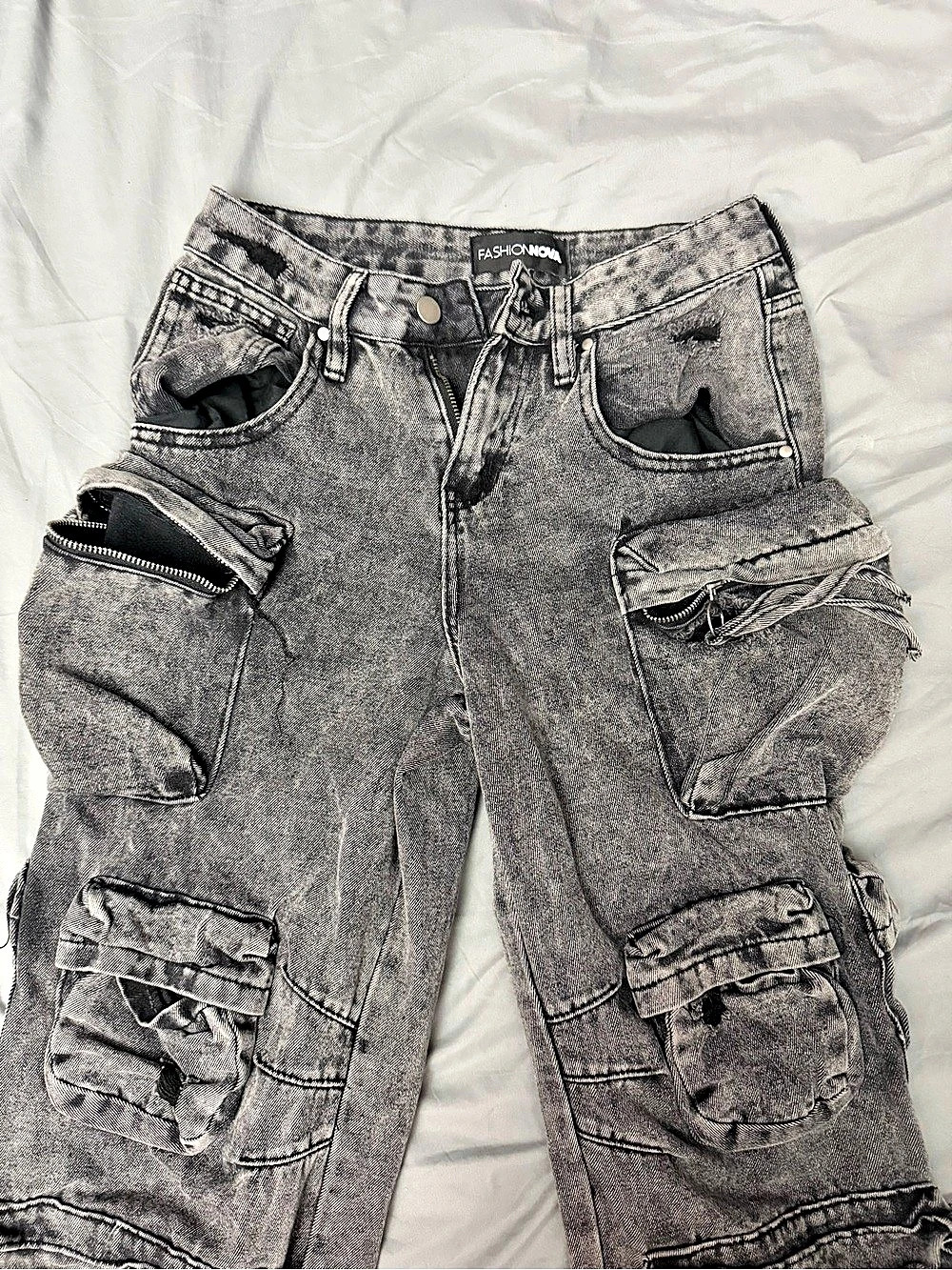 Fashion Nova Fairfax High Rise Stretch Cargo Jeans Gray
